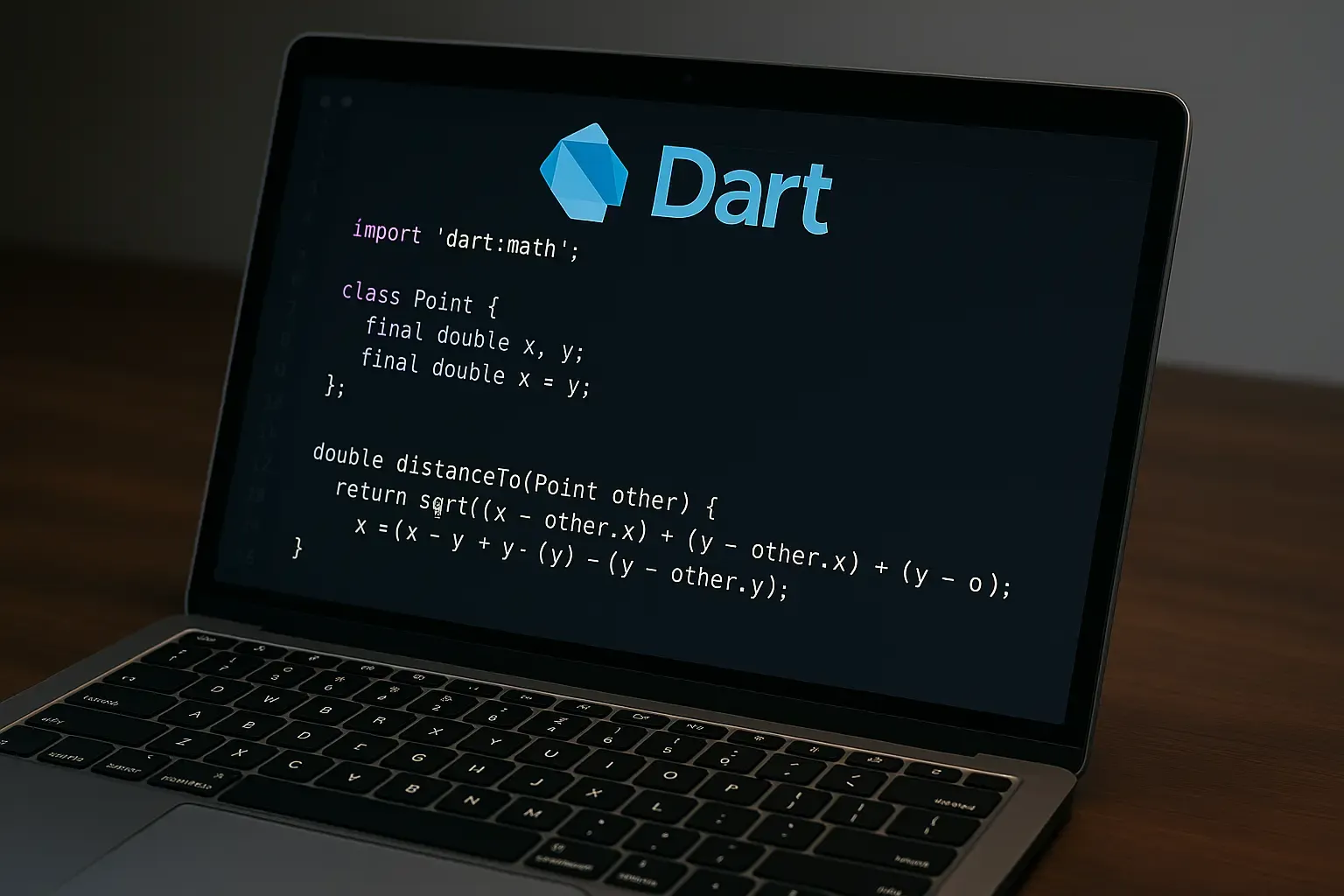 Laptop mostrando código de Dart